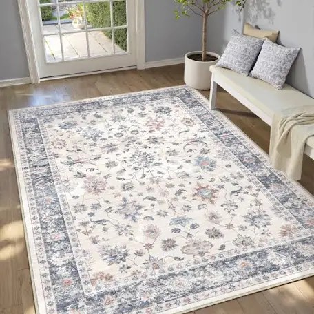 cherry machine washable floral area rug with non-slip backing (3' x 5')