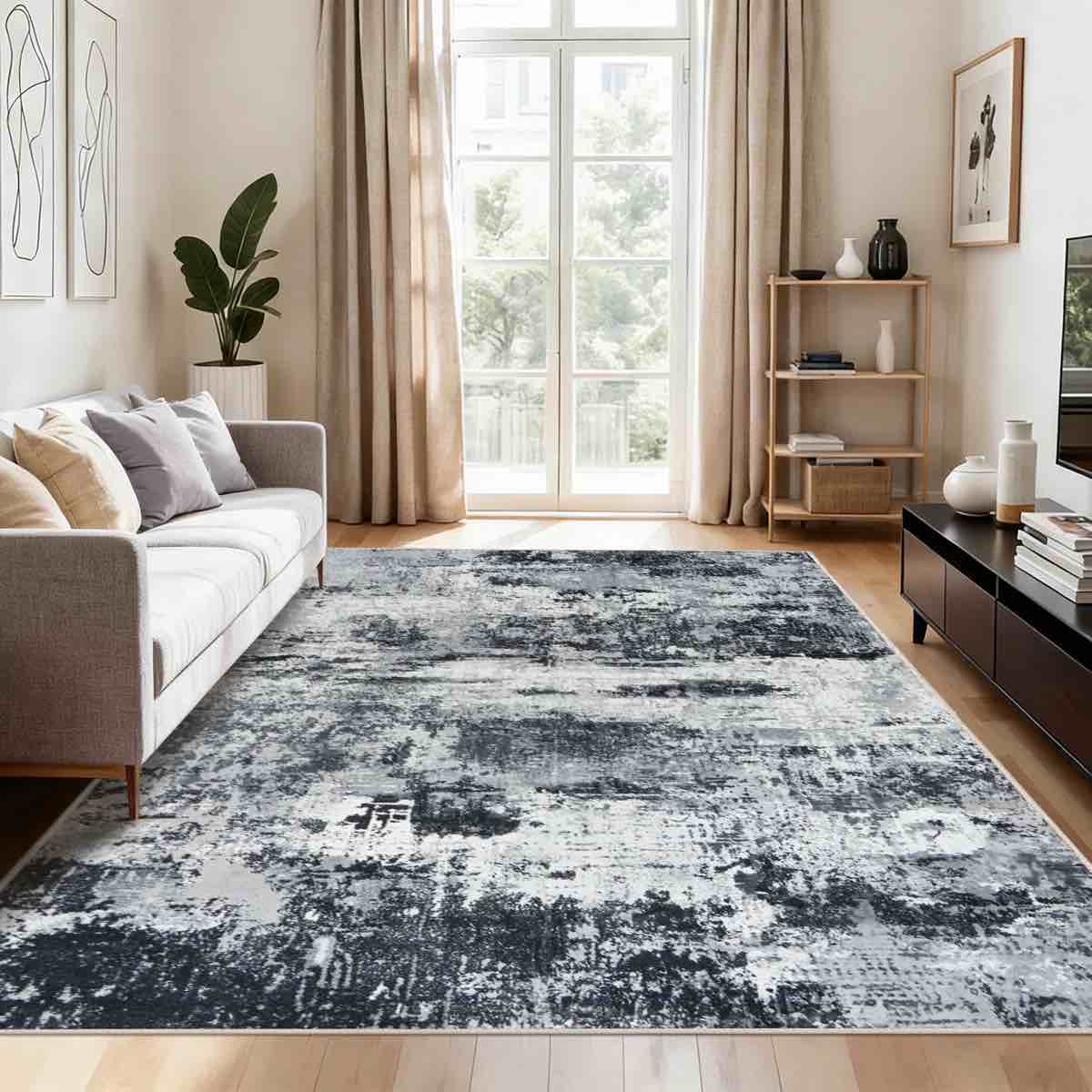 Machine-washable, foldable, ultra-soft short-pile printed rug Modern abstract oil painting style design Suitable for living rooms, bedrooms, studies, and hotels Indoor carpet (8’ x 10’)