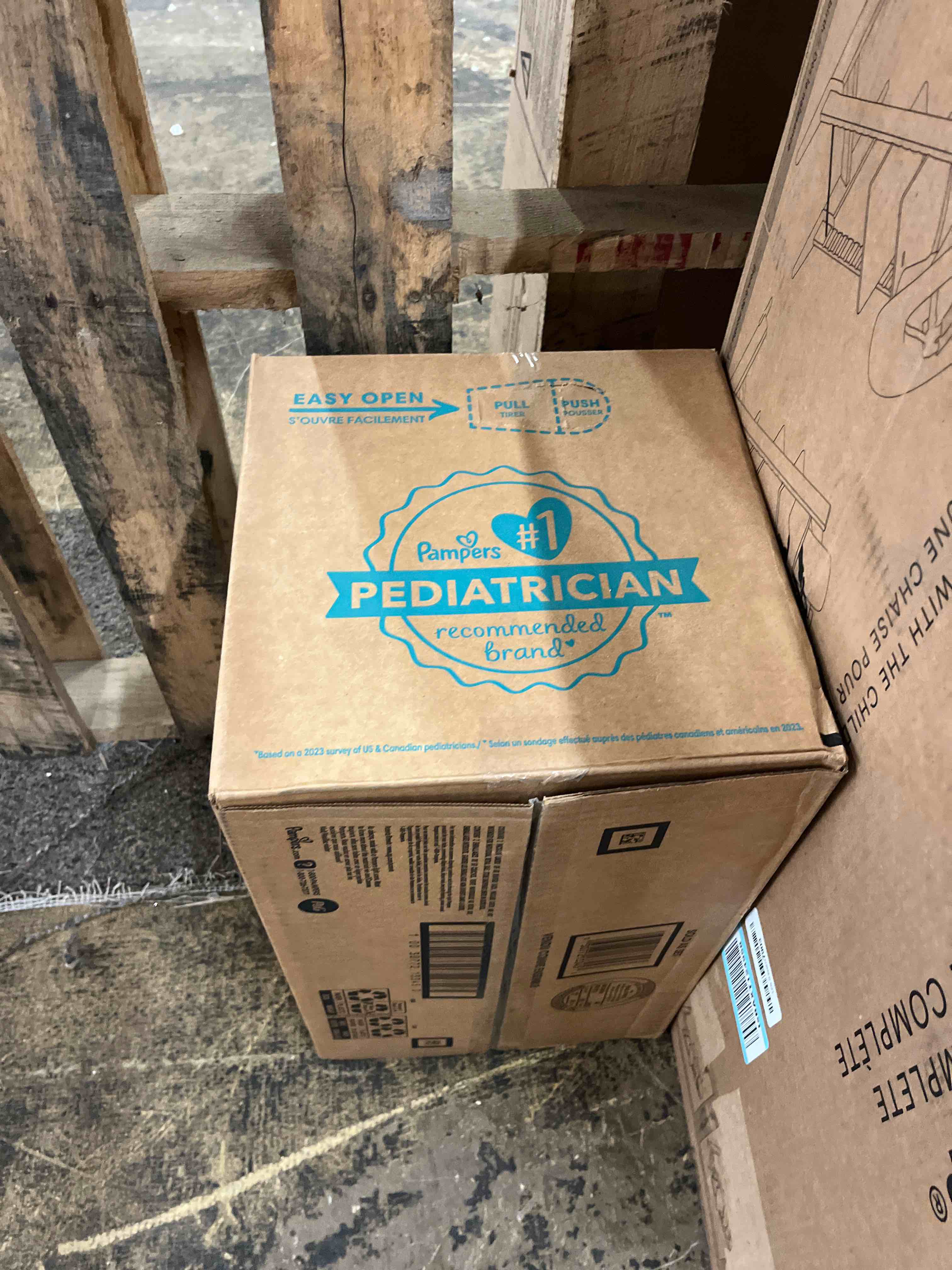 Condition photo showing New/Like New for pampers diapers - swaddlers 360° - size 5, up to 100% leakproof comfy dry fit, ez off tabs designed for easy changes, pull on diaper