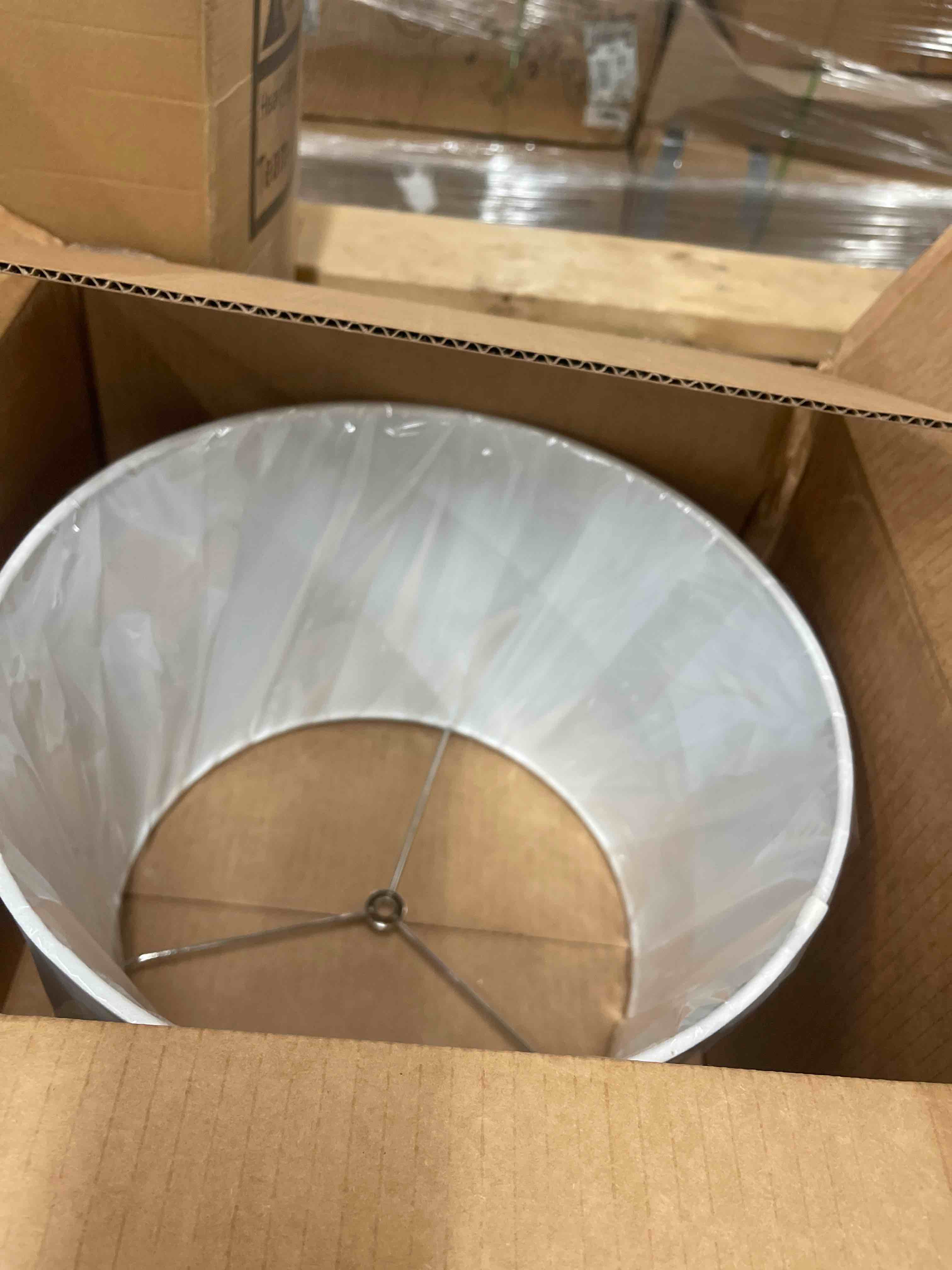 Condition photo showing New/Like New for hardback drum lampshade spider fitting lamp shade (white, 13x15x10h)