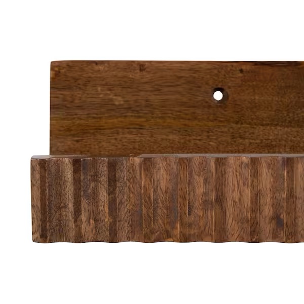 Condition photo showing New/Like New for furrow 24 in. w x 3 in. d walnut brown wood 2 piece decorative wall shelf