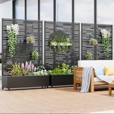 Black Metal Rectangle Outdoor Planting Box With Wide Brim Climbing Frame Wall Decor.