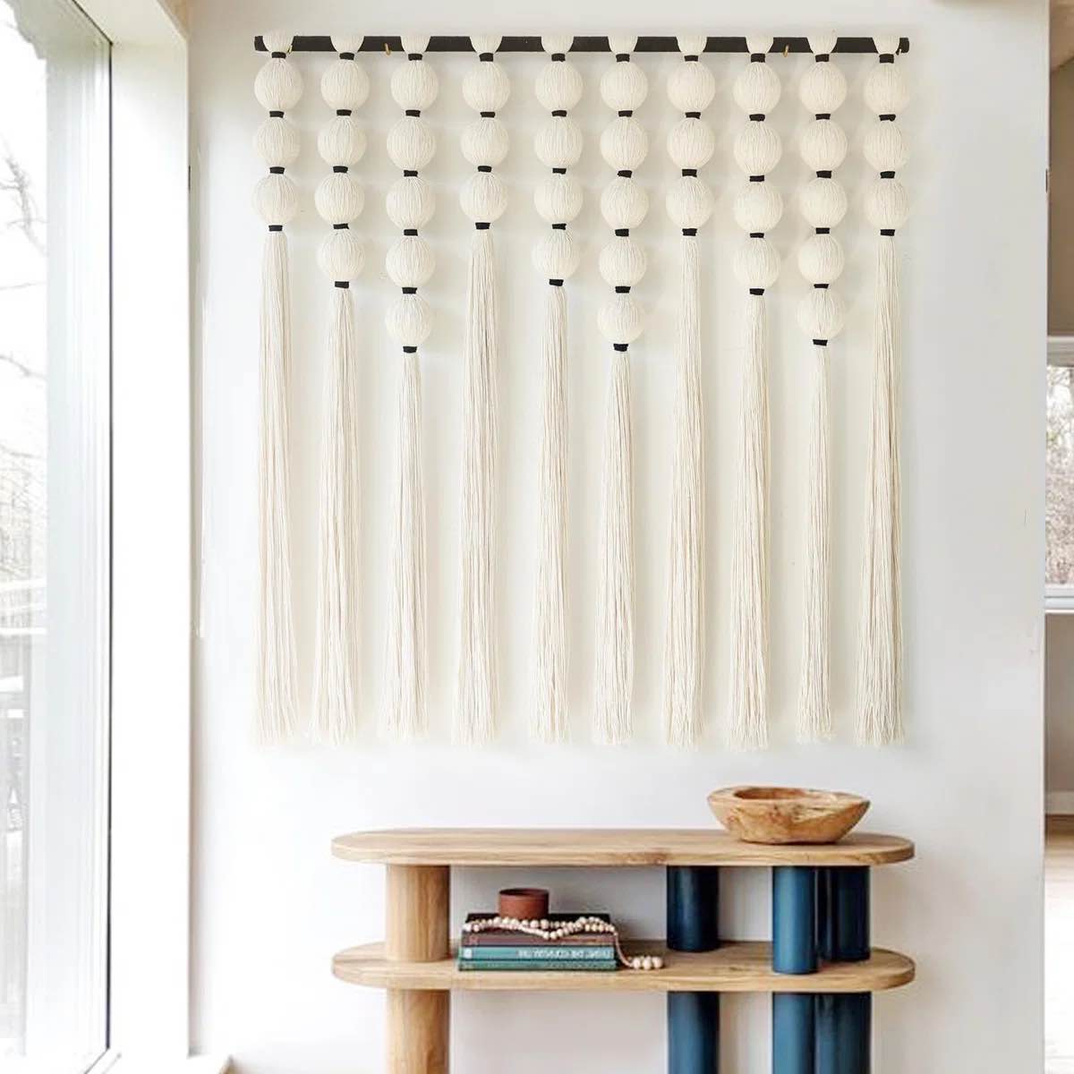 iower macrame wall hanging 27" w x 31" l boho wall decor sphericity cotton textile wall hanging art fiber yarn art handmade detachable assembly