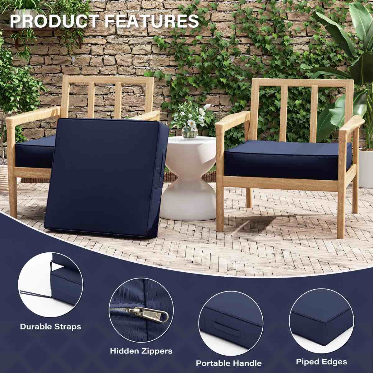 Condition photo showing New/Like New for outdoor chair seat cushions? available in 5 sizes (set of 2)