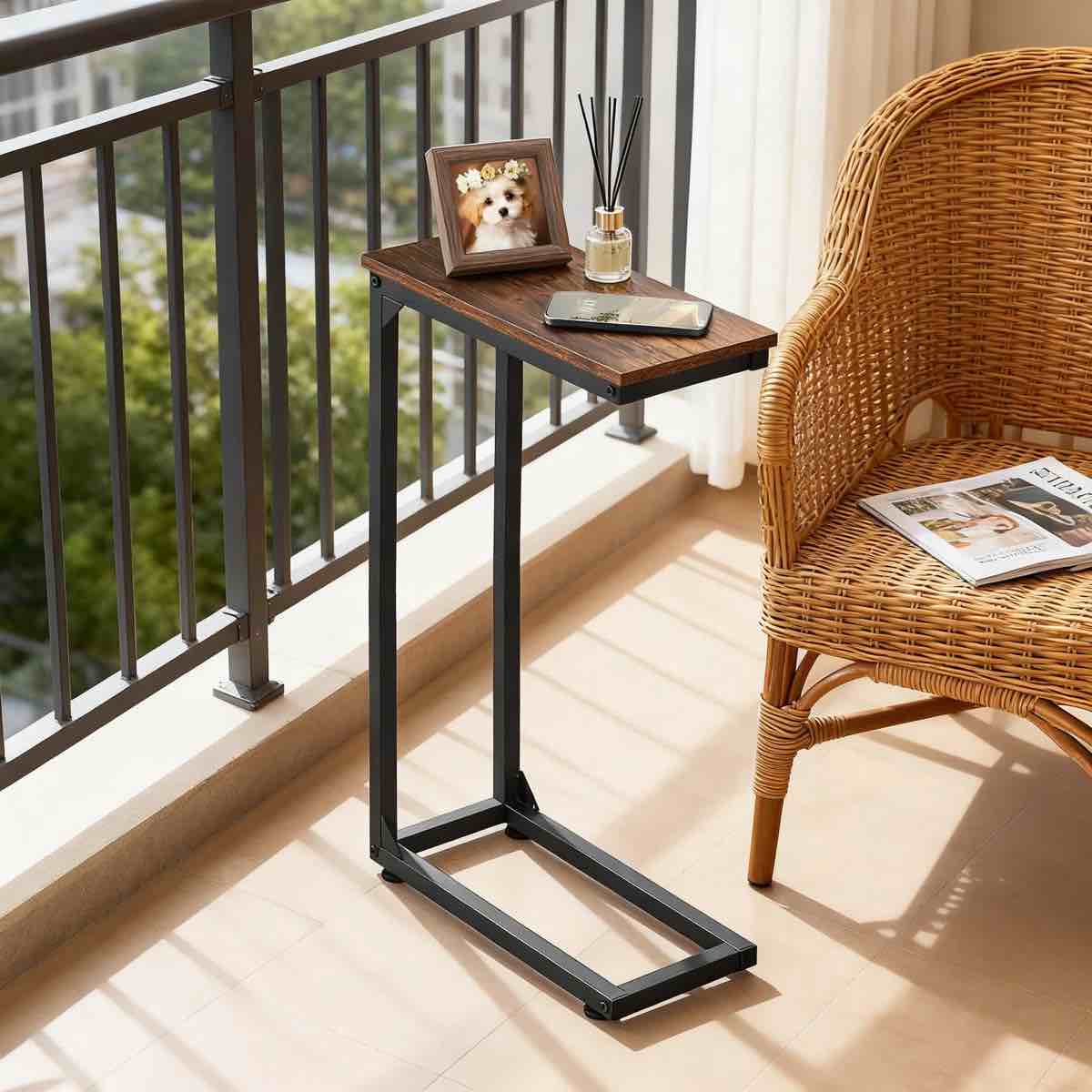 Condition photo showing New/Like New for c-shaped end table slides under couch & bed, slim side table for small spaces, sofa & bedside tv tray with sturdy metal frame, easy assembly