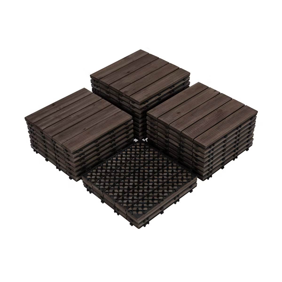 Condition photo showing New/Like New for yaheetech 27pcs fir wooden floor tiles patio pavers composite decking for outdoor & indoor patio garden deck poolside 12''x 12'', brown