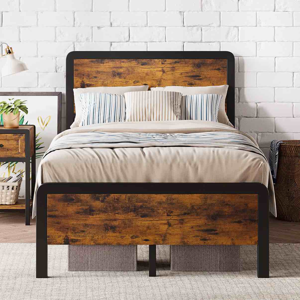 Condition photo showing New/Like New for garvee 12" twin metal bed frame + wooden headboard & footboard + 800lbs capacity + non-slip & noise-free +