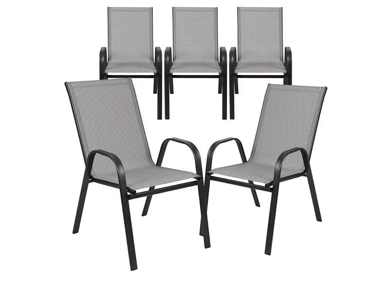 Flash Furniture 5 Pack Brazos Series Gray Outdoor Stack Chair with Flex Comfort Material and Metal Frame