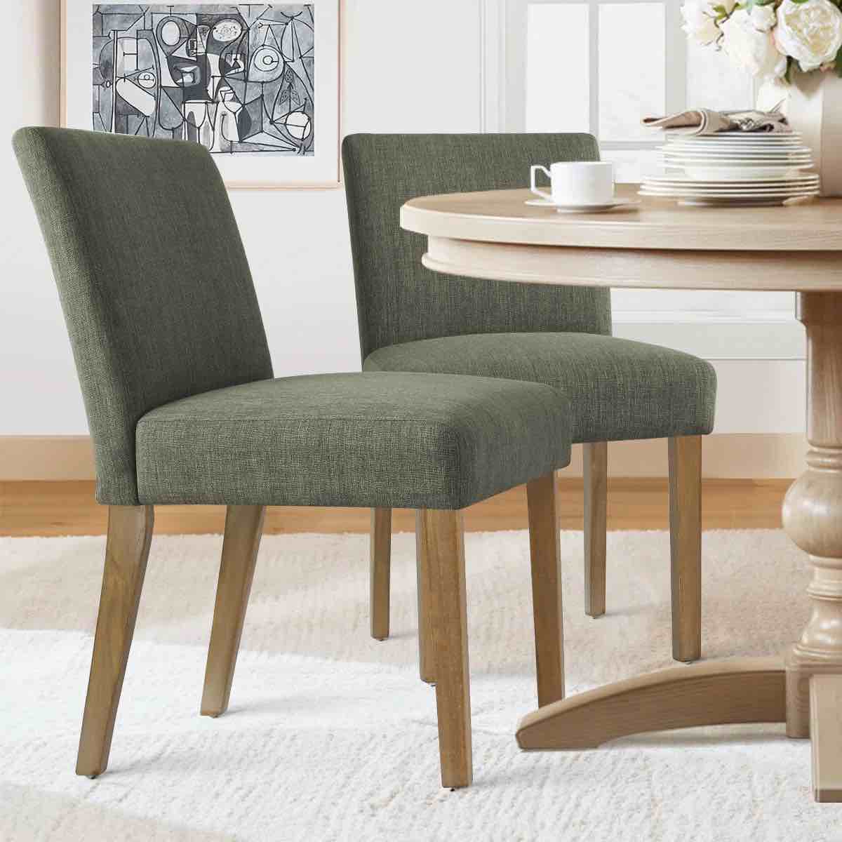 Condition photo showing New/Like New for 18.5'' seat height linen upholstered solid wood dining chair (set of 2)