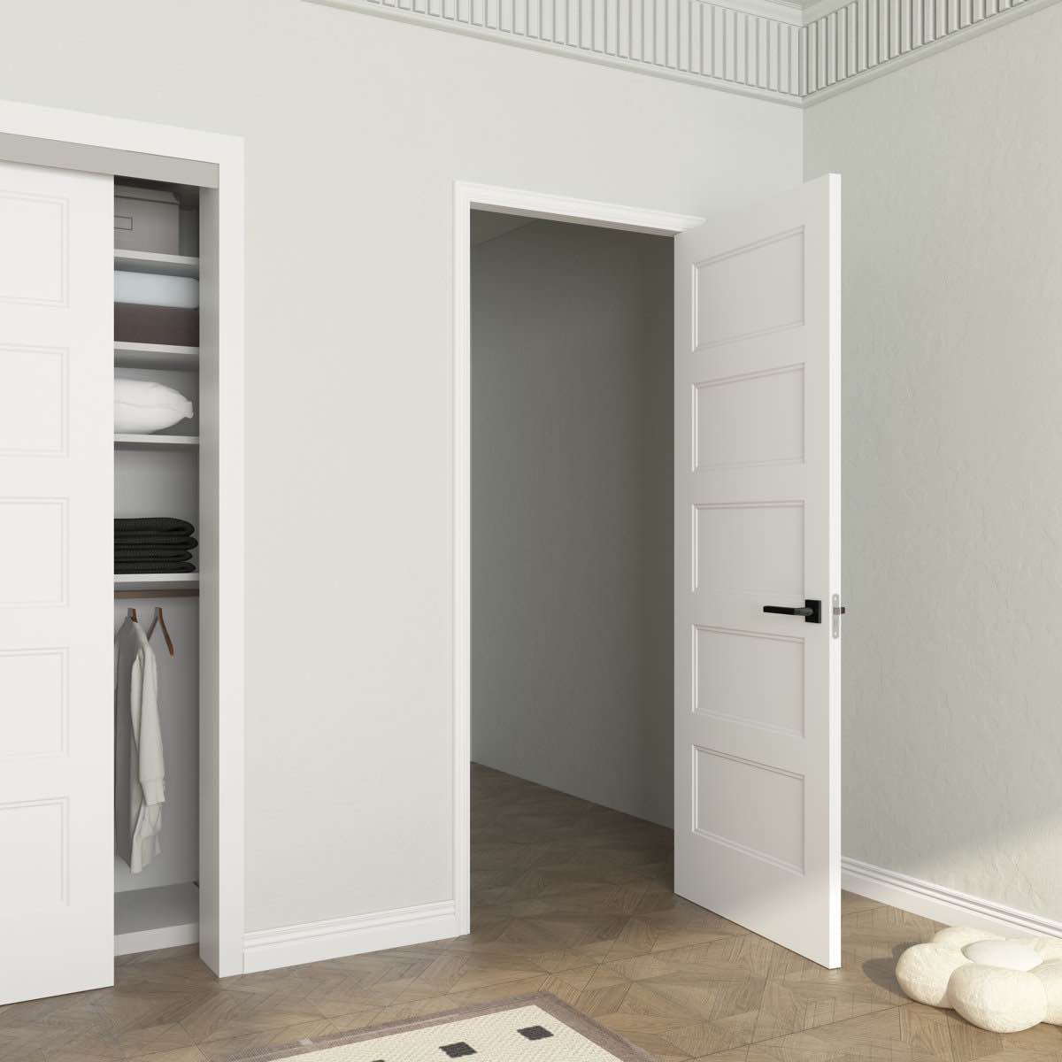 30x80 In. Primed Flat 5 Panel Smooth White Primed Hollow Core Composite Interior Molded Door Slab