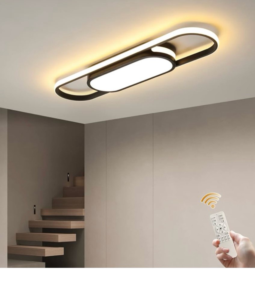 tioolo modern led linear ceiling lights dimmable led ceiling lamp with remote control 2.3ft acrylic flush mount ceiling lighting fixtures for living room kitchen dining room (40w/3000-6500k/black)