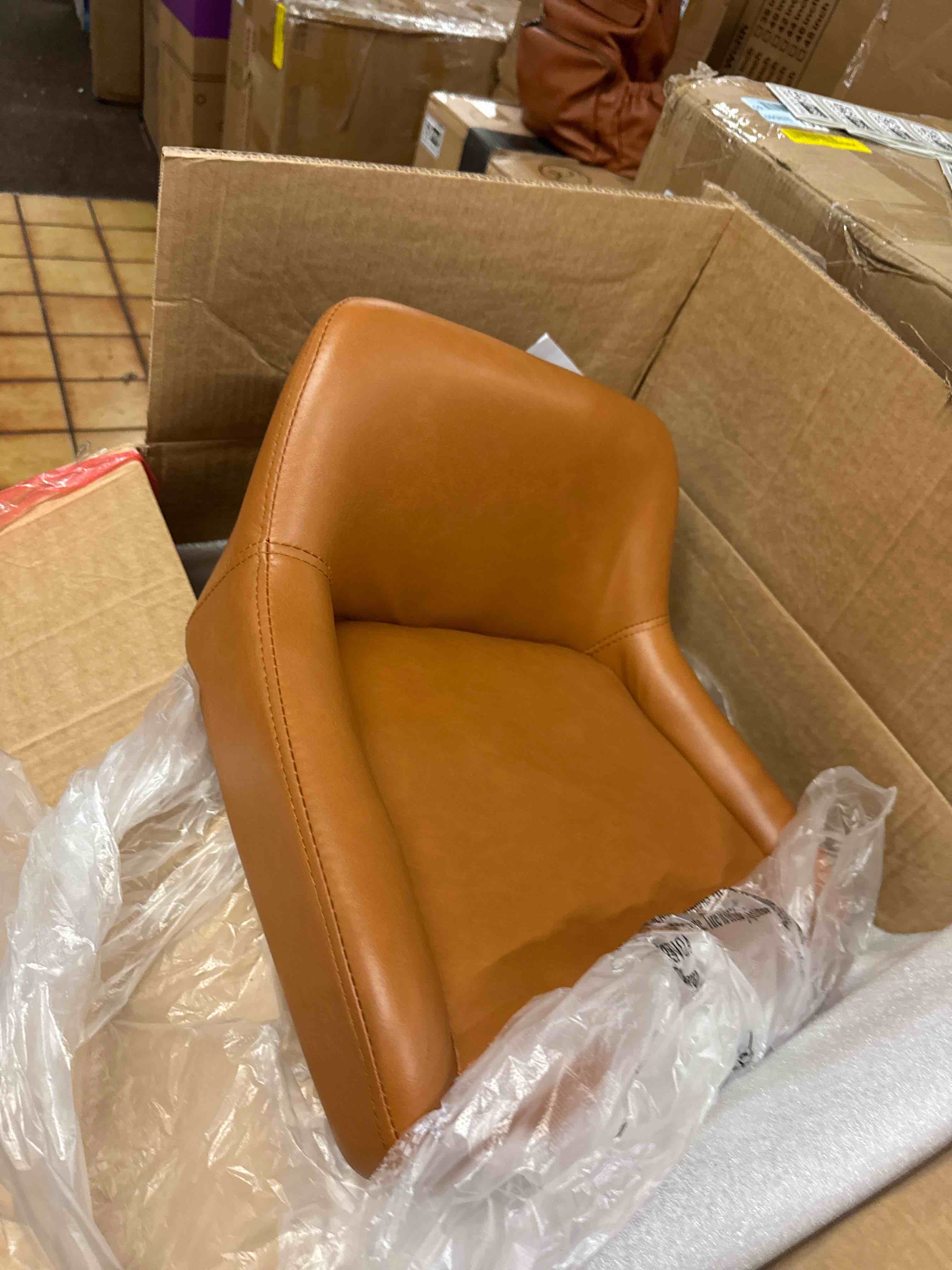 Condition photo showing Good Condition for swivel bar stools set of 2, 26''h upholstered barstools with backs, modern counter height bar stool chairs for kitchen island, metal legs, faux leather, brown counter stools