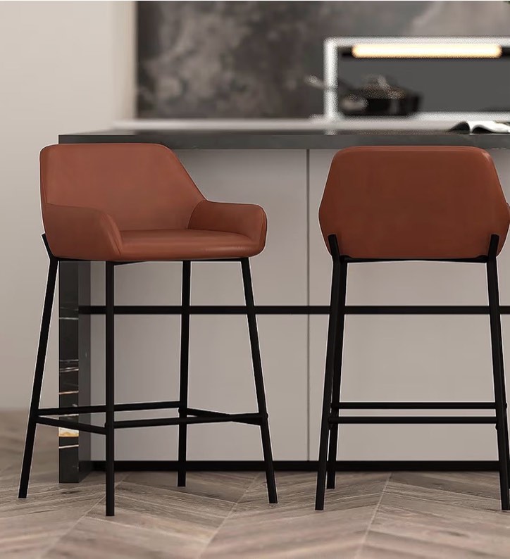 swivel bar stools set of 2, 26''h upholstered barstools with backs, modern counter height bar stool chairs for kitchen island, metal legs, faux leather, brown counter stools