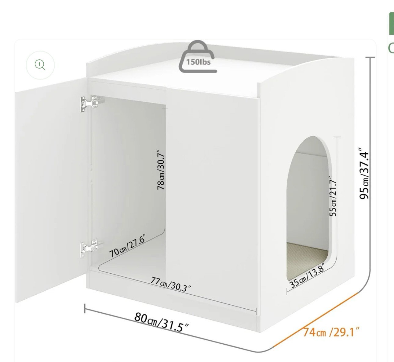 Condition photo showing New/Like New for modern litter box enclosure furniture with adjustable shelf and storage