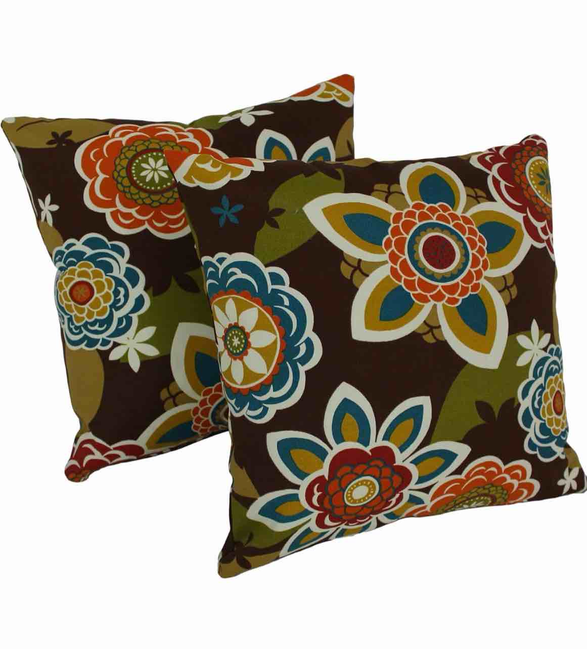 blazing needles all-weather uv-resistant outdoor knife edge pillows set, set of 2, 20", annie chocolate