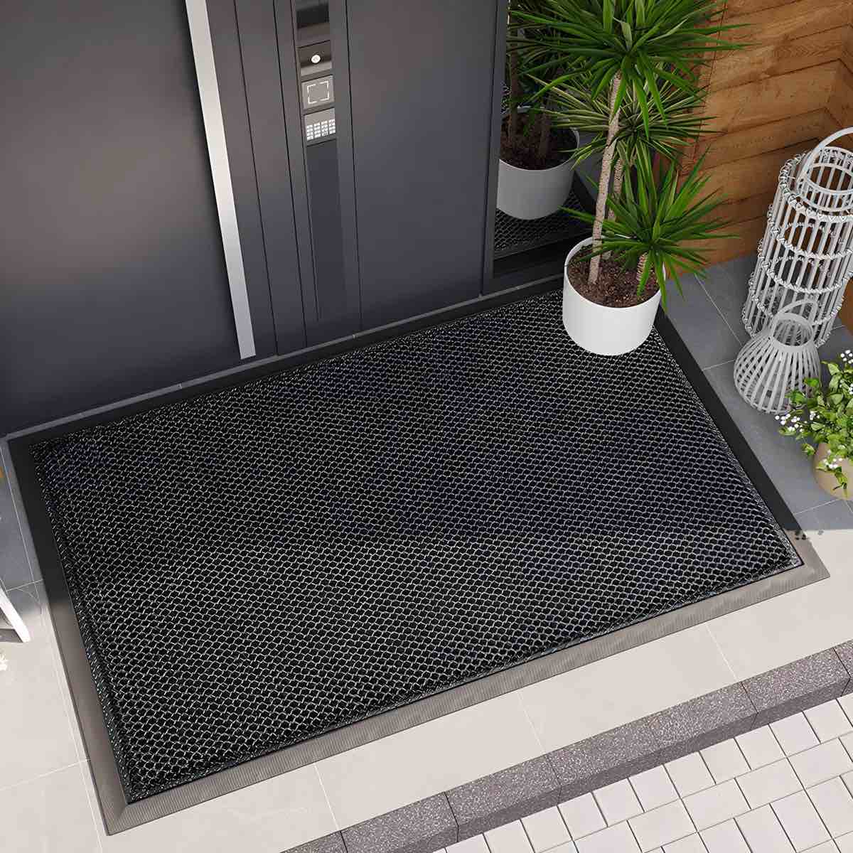 muddy mat meshy mat door mat heavy-duty quick-dry floor mat, sand & dirt trapper for indoor & outdoor, ideal for entrance, mudrooms,patios & garages,low-profile,non-slip,washable- black 17"x30"x0.4"