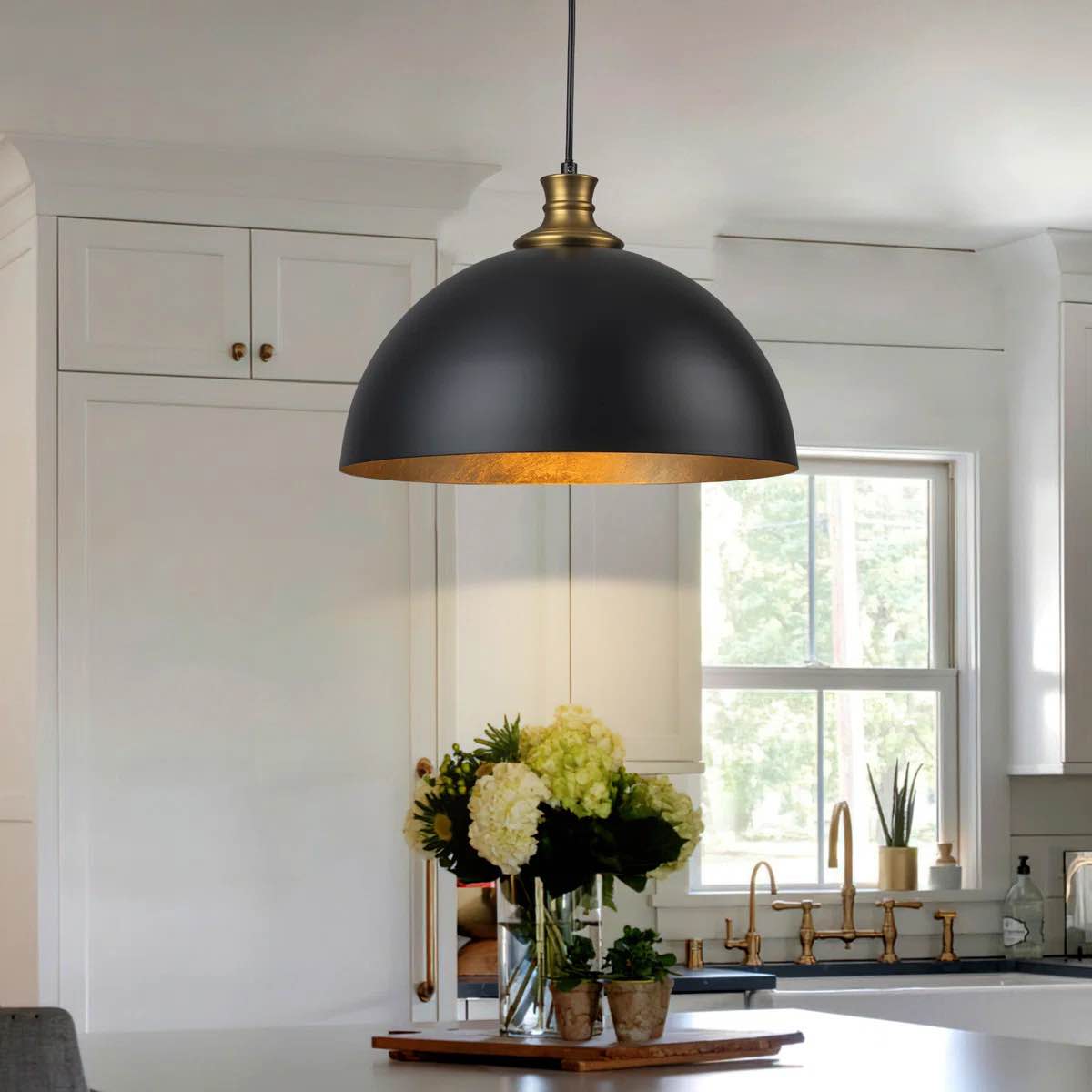 vintage pendant light,industrial pendant light,chandelier17.72 "industrial dome pendant light black and gold finish lighting fixture line length 78.74" kitchen island, bedroom, hallway,farmhouse