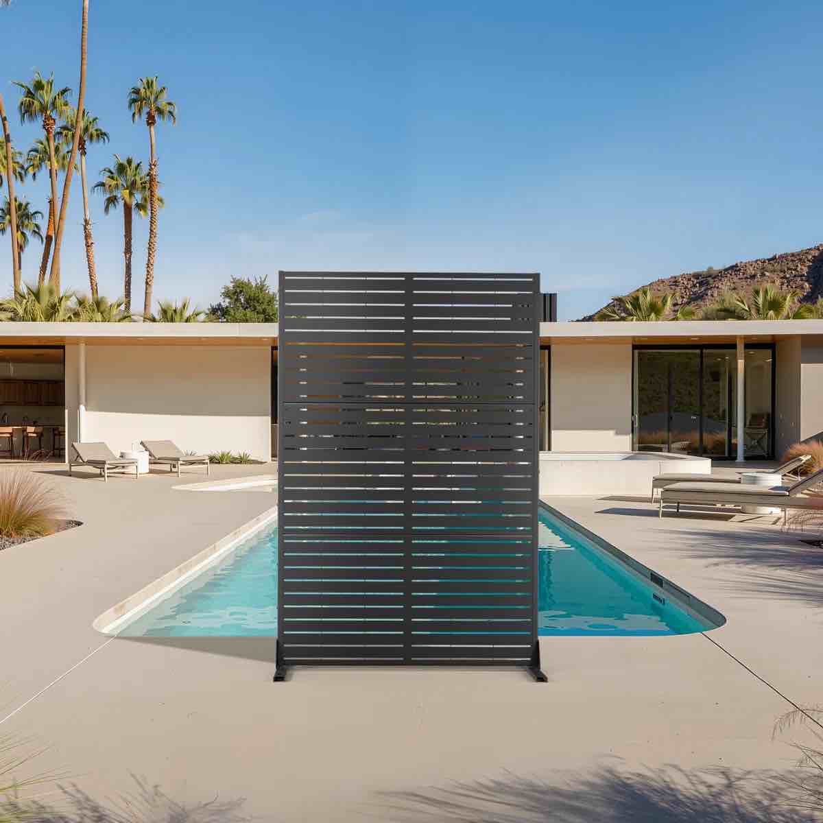 metal privacy screen- outdoor privacy screens freestanding with block the neighbors decor fence, for trash cans ac units patio divider, balcony, yard deck (72” h x 47” w)
