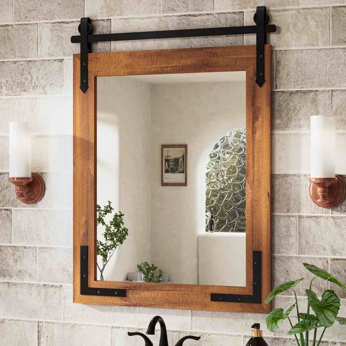 brunilda rustic farmhouse solid wood frame accent mirror decorative mirror