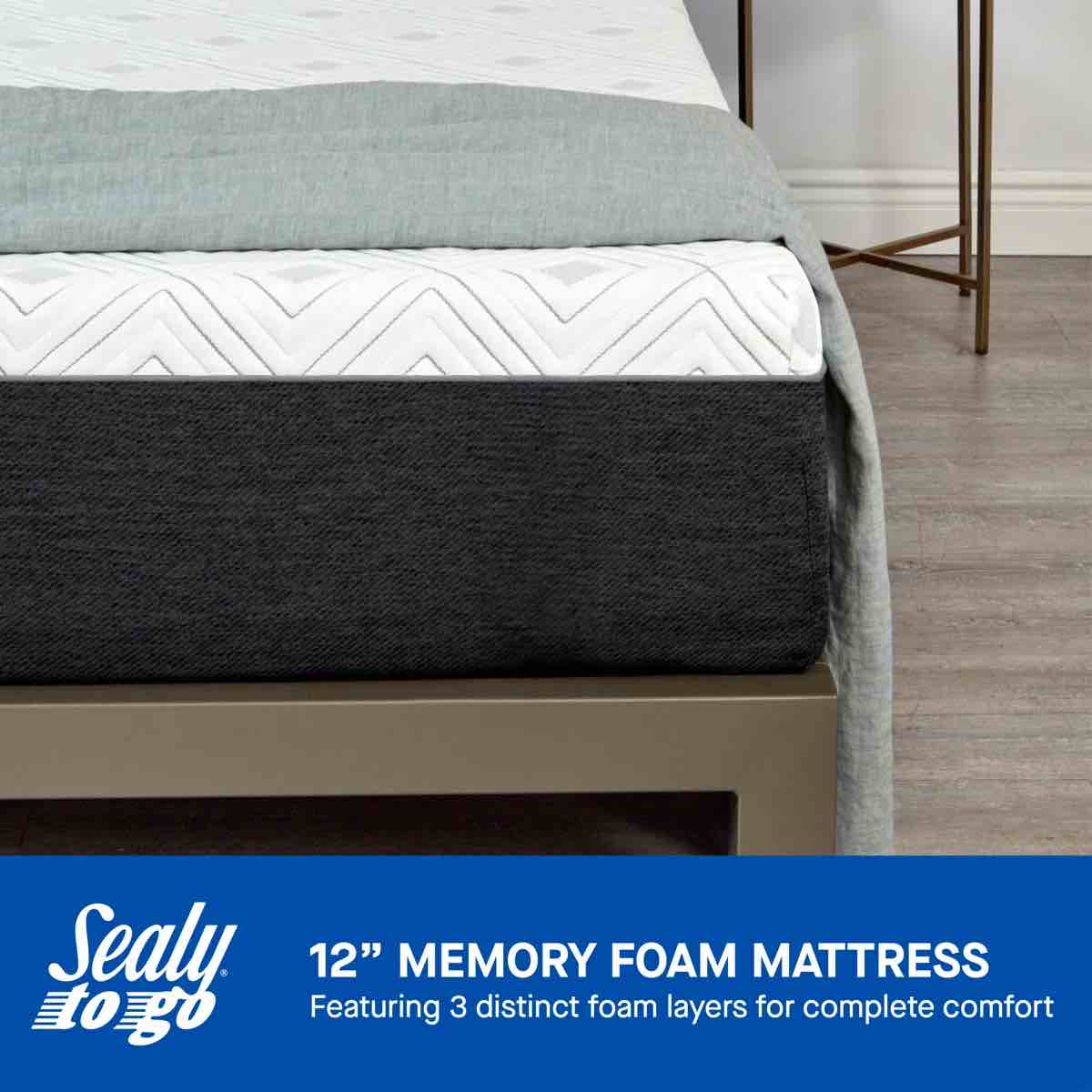 Condition photo showing New/Like New for sealy to go 12'' medium memory foam matress queen