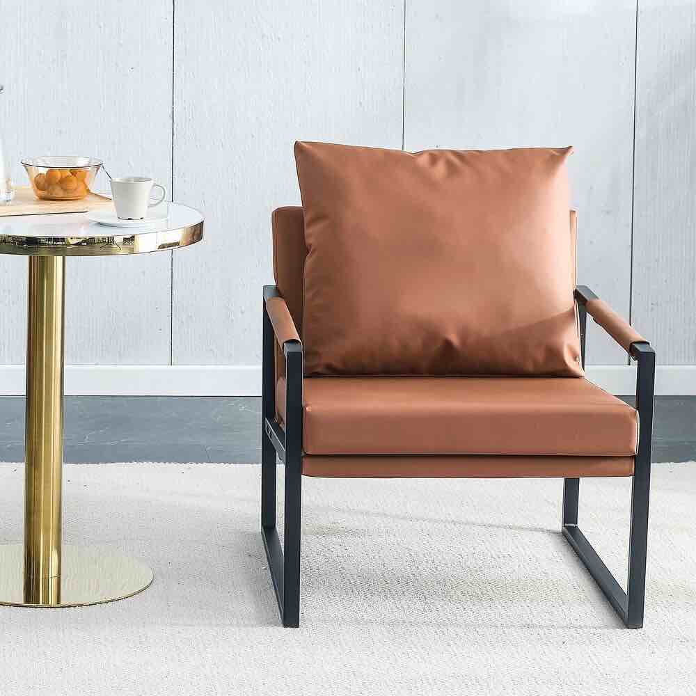 Retro PU Leather Accent Chair - 105° Reclined Back, Extra Soft Cushions & Metal Frame