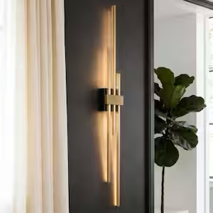 42.1 in. 3-Light Brass and Black Linear LED Wall Sconce Modern Wall Light Ambient Lighting Living Room Fireplace Hallway