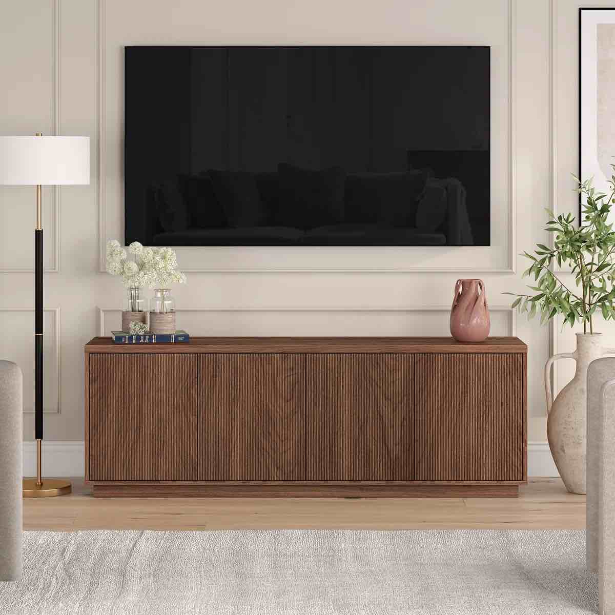 Hanson Rectangular Fluted TV Stand for TV's up to 75" in Satin Walnut