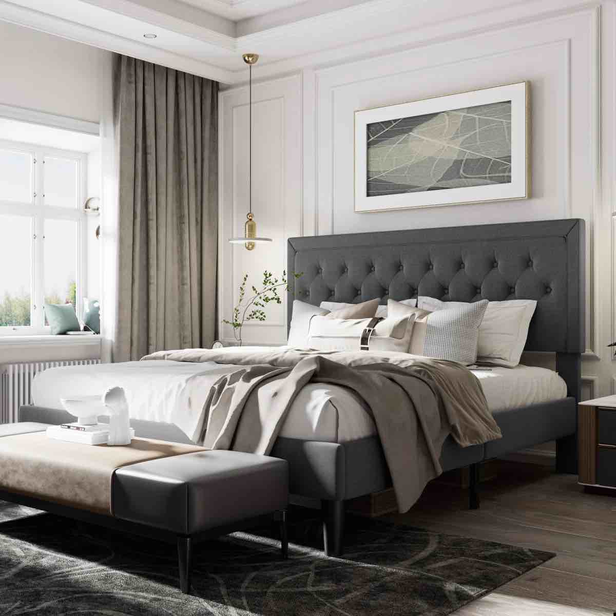 hegg linen tufted upholstered platform bed with wood slats headboard included