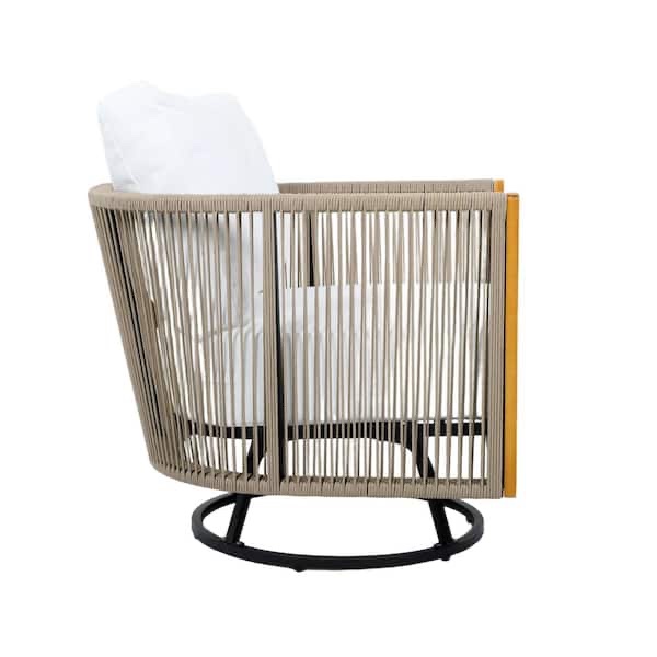 Condition photo showing New/Like New for kielah woven rope outdoor swivel chair sofa 360 degree rotatable coastal patio armchair