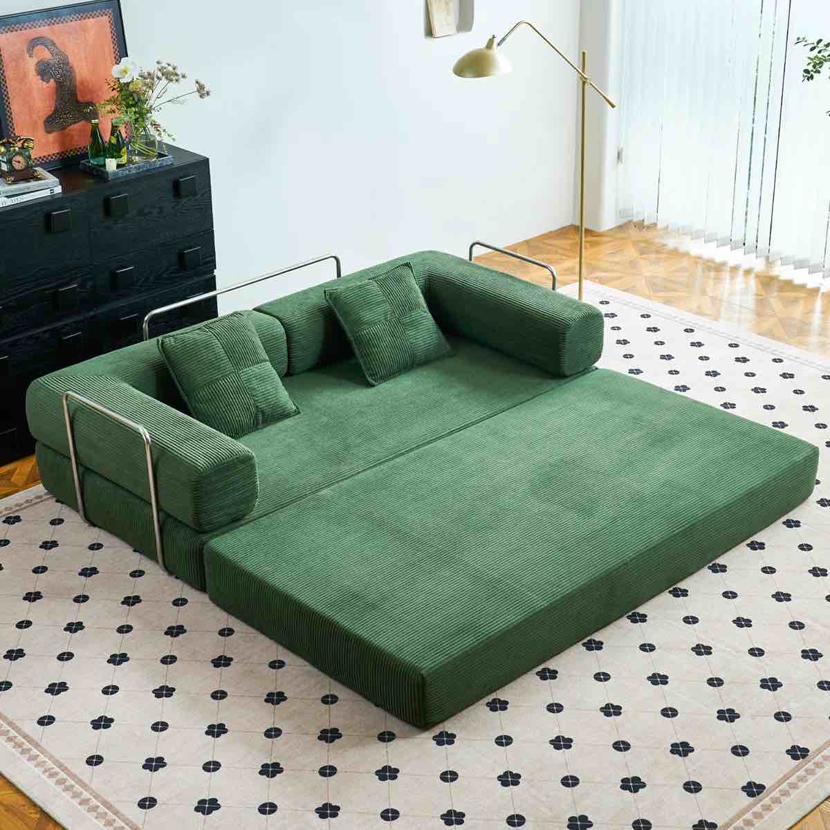 Condition photo showing New/Like New for boneless convertible sleeper sofa bed with 2 pillows, corduroy folding mattress couch removable and washable sofa , compression sofa lounge couch for living room small spaces
