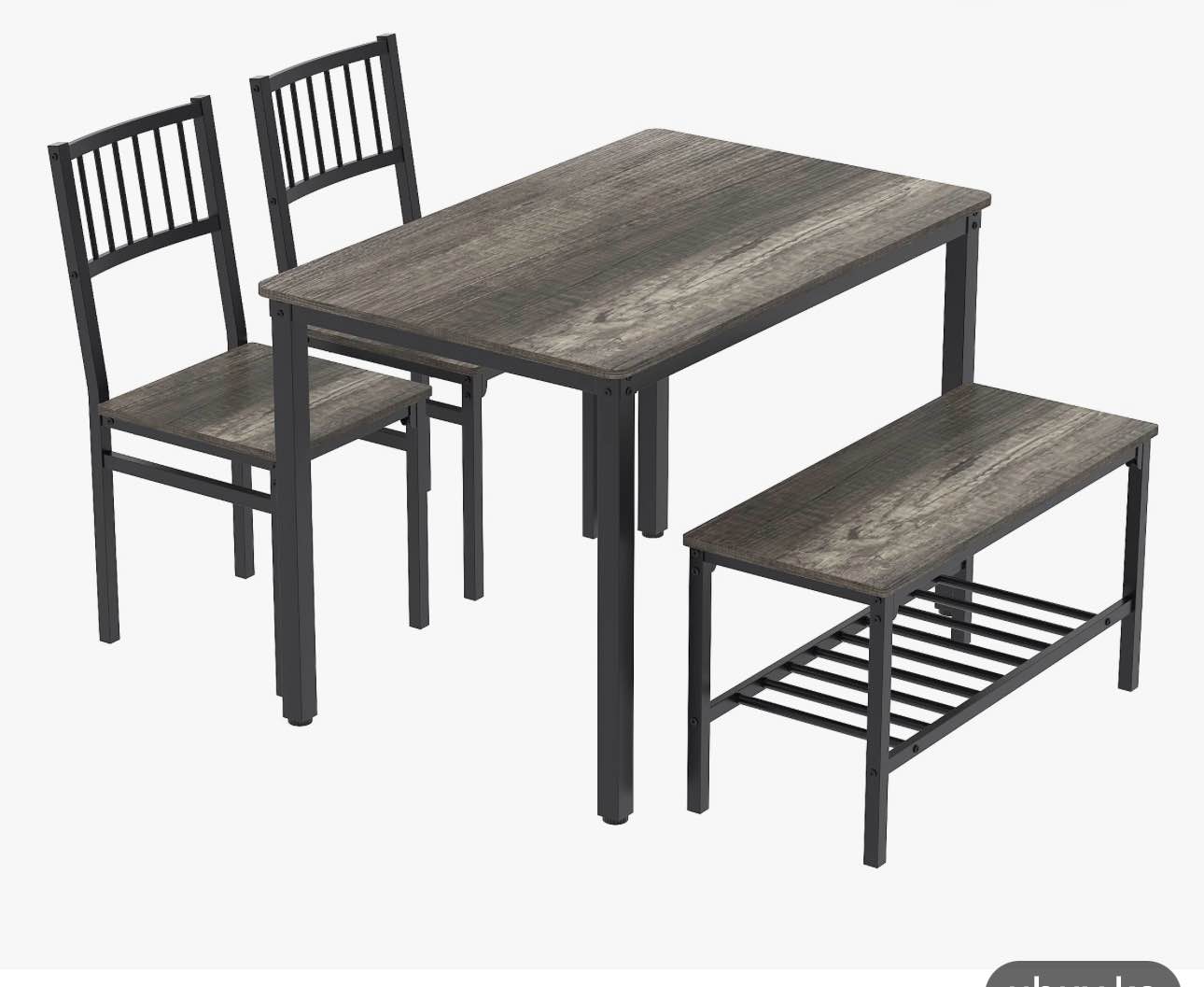 Condition photo showing New/Like New for trent austin design 4-piece space-saving dining set for 4 with chairs, bench & storage racks, metal frame