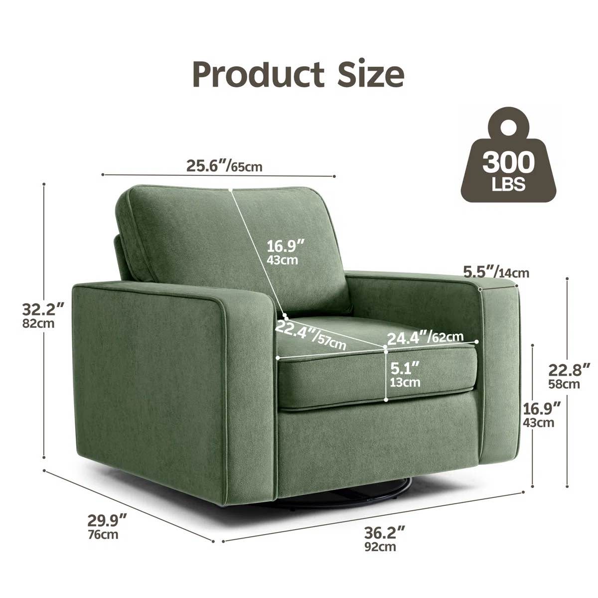 Condition photo showing New/Like New for kerdom 36.2 wide upholstered swivel accent armchair single sofa suitable for bedroom and living room