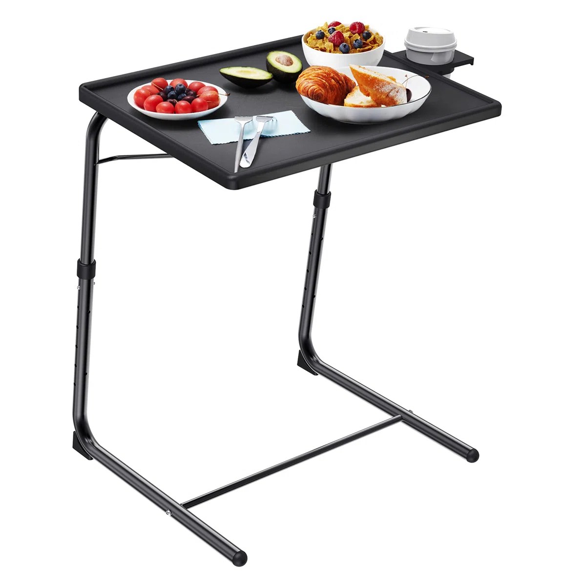 Condition photo showing New/Like New for adjustable tv tray table - tv dinner tray on bed & sofa, comfortable folding table with 6 height & 3 tilt angle adjustments