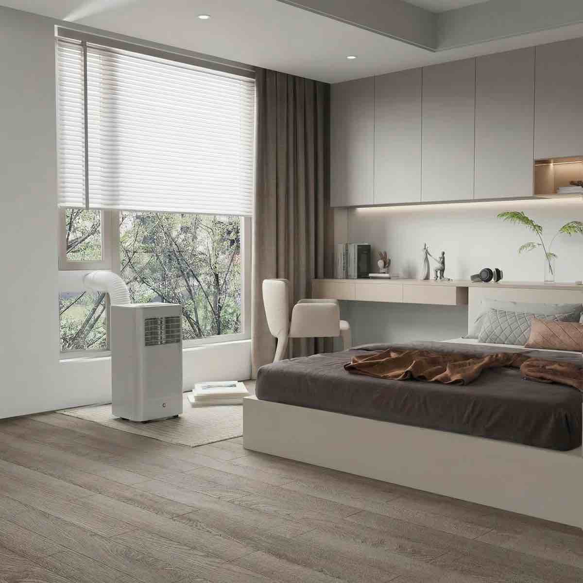 Condition photo showing New/Like New for portable air conditioner, 8000 btu ac unit for room up to 350 sq ft, 3-in-1 air conditioner portable dehumidifier fan, quiet sleep mode 24h timer remote control, window kit & exhaust hose, bedroom apa phk_336rb896_36763_ct3_dzzw