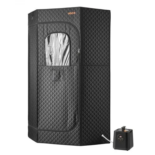 upgraded portable steam sauna for home, 1 person full body home spa tent with steamer & 1 foldable chairs & remote & essential oil box,heavy-duty stainless steel sauna box, (black,pentagon)