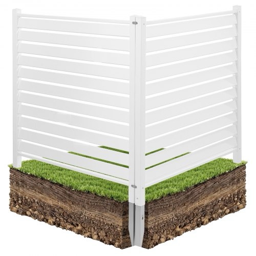 Condition photo showing New/Like New for 2 panels outdoor privacy screen, 48 x 48 in air conditioner fence with 19.7 in ground stakes, pool equipment enclosure, louvered vinyl privacy fence, ideal for trash can and a/c units, white