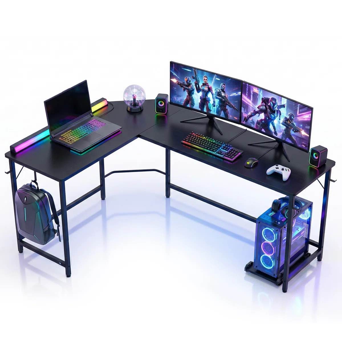 Condition photo showing New/Like New for huuger 63 inch l shaped desk with power outlets and usb-c port, reversible computer desk, larger office corner gaming desk, 0.95 inch thicker desktop, metal frame, for home office, study, grey