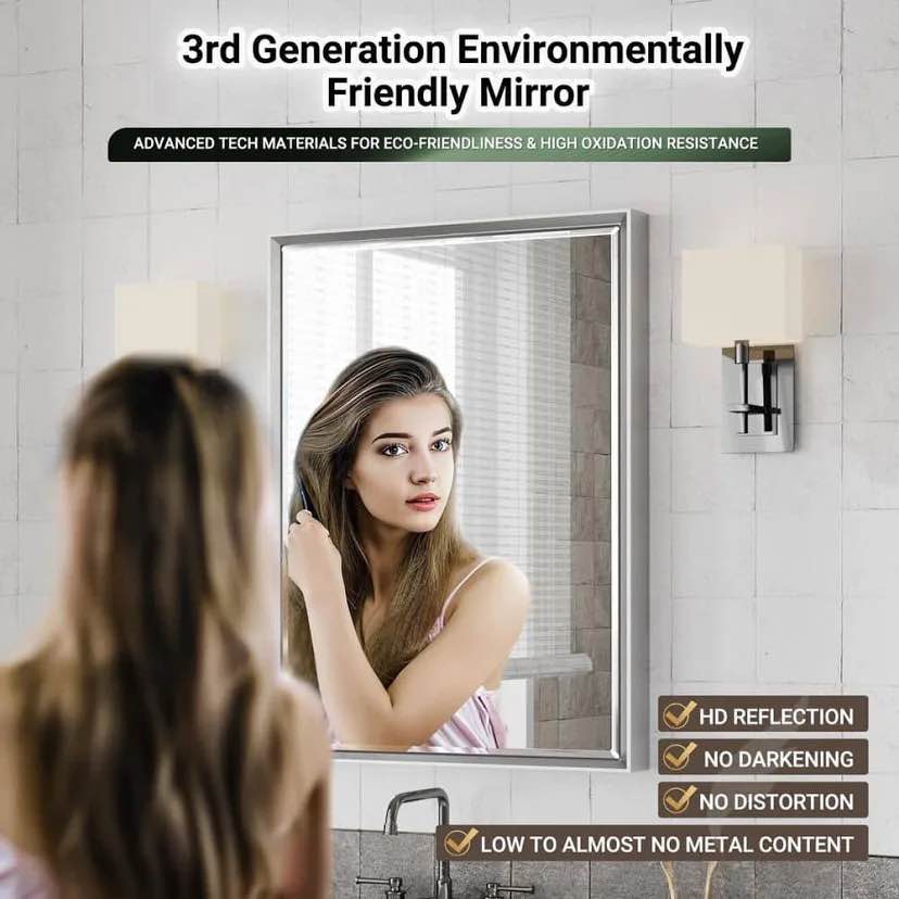 Condition photo showing New/Like New for lohoski rectangle wall mounted mirror with aluminum metal frame, beveled decorative thin framed accent mirror, horizontal and vertical