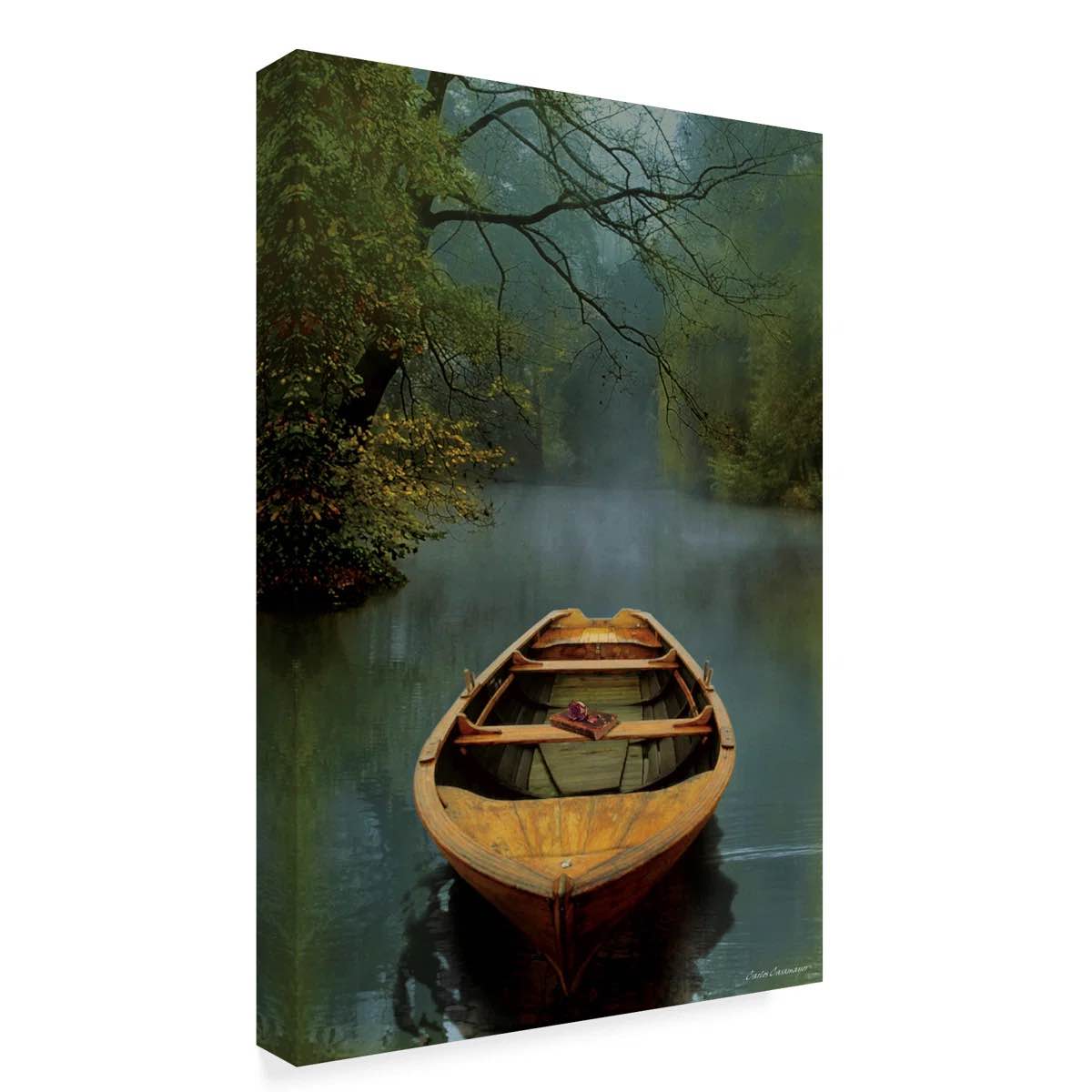 Condition photo showing New/Like New for wrapped canvas wall art - carlos casamayor 'the old lake' wall art for living room, bedroom, or office décor - 30x47
