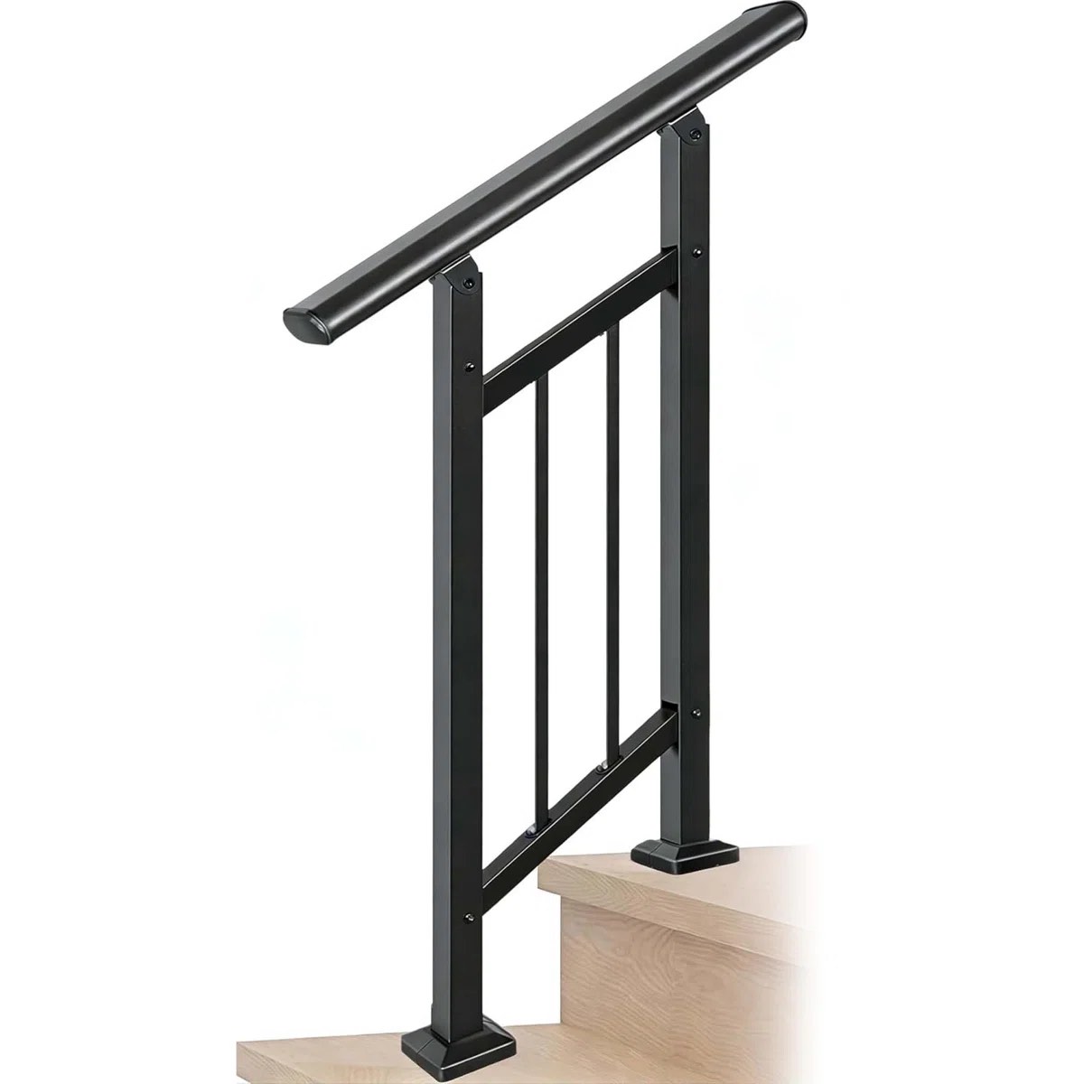 Condition photo showing New/Like New for metal handrail for outdoor steps 1 to 2 steps wrought iron stair railing safe indoor outdoor banister black