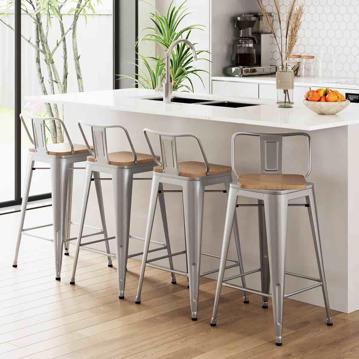 Condition photo showing New/Like New for 30 inch swivel bar stools set of 4 metal bar stools with backs counter stools set of 4 counter height stools farmhouse bar stool 30 inch, swivel, silver