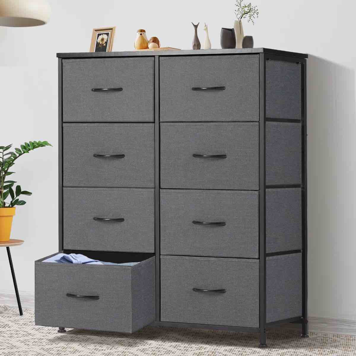 Condition photo showing New/Like New for bedroom dresser with 8 drawers tall dresser chest of drawers fabric dresser modern dresser