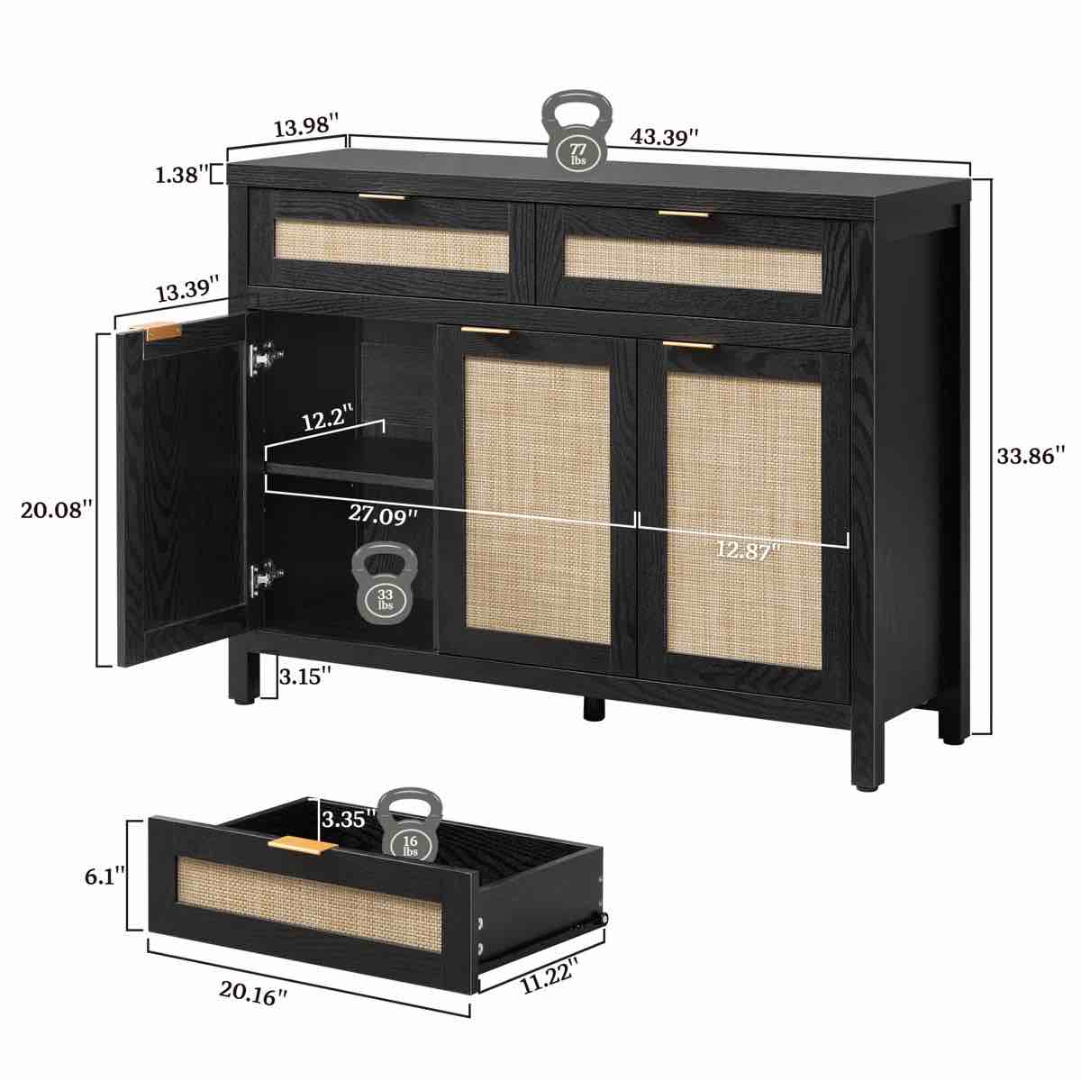Condition photo showing New/Like New for sicotas savanna buffet cabinet with doors  