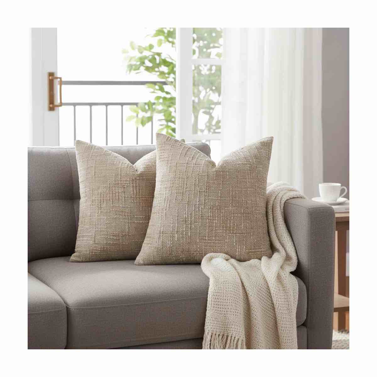 Condition photo showing New/Like New for 18x18 chenille throw pillow covers set of 2, textured soft boho farmhouse pillow cases for bed sofa living room decor