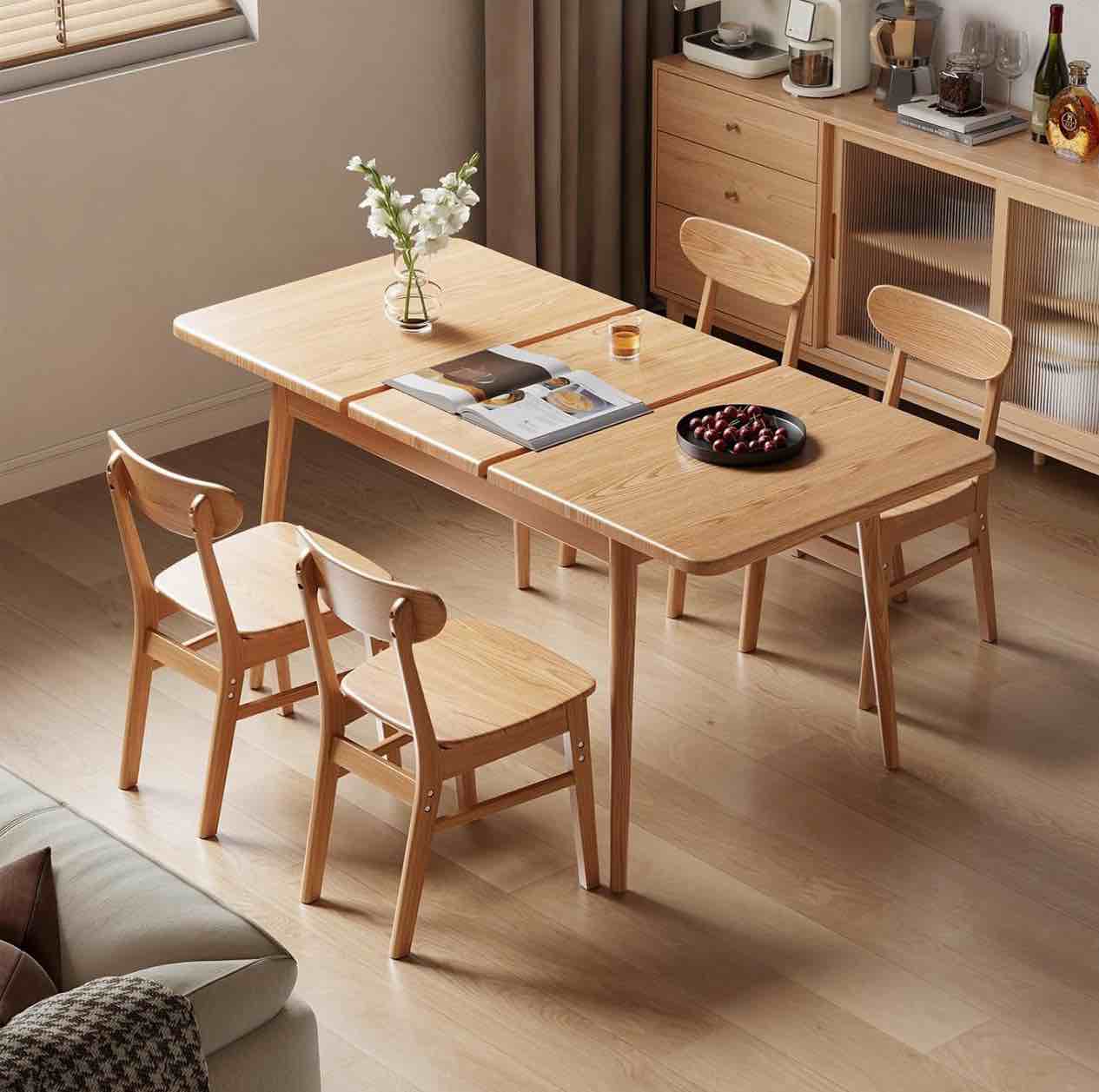 solid wood extendable dining table with seamless expansion from 47.2 to 63 inches, seats 4 to 8 people, walnut finish, easy assembly, perfect for dining room, kitchen, and living room