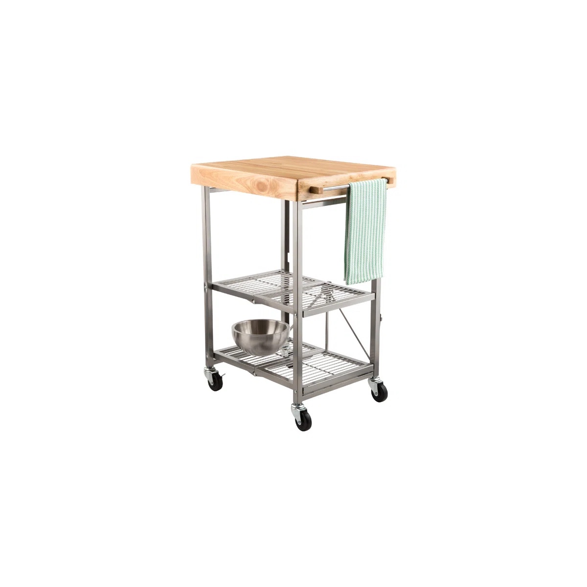 Condition photo showing New/Like New for origami foldaway rolling kitchen cart solid wood top