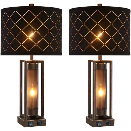 Condition photo showing New/Like New for louann table lamp set with night light and usb ports (set of 2)