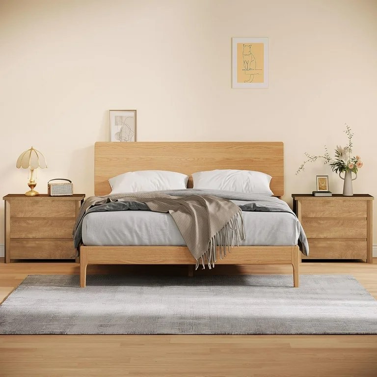 Condition photo showing New/Like New for tribesigns bedroom nightstands set of 2, 31.5-inch wide night stand with drawers for bedroom, rustic brown 