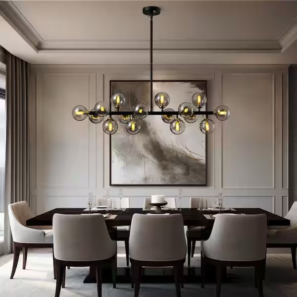 Condition photo showing New/Like New for 16-light brass globe sputnik dining room chandelier mid century kitchen pendant light questions