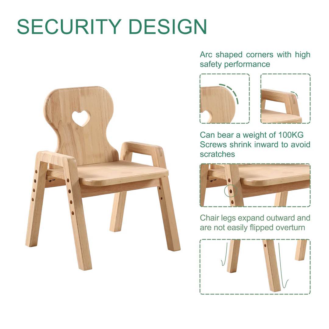 Condition photo showing Good Condition for adjustable solid wood kids chair - heart pattern - montessori toddler seat